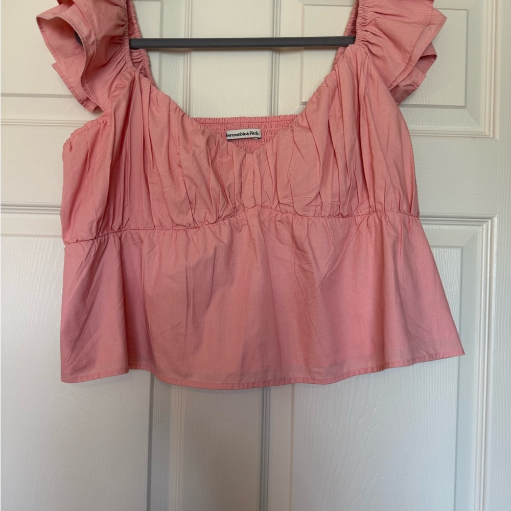 Abercrombie & Fitch Coral Pink Ruffle Sleeve Crop Top
